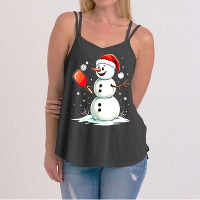 Christmas Pickleball Player Funny Pickleball Snowman Xmas Gift Women's Strappy Tank