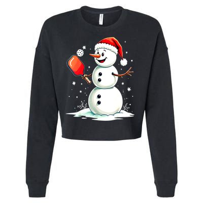 Christmas Pickleball Player Funny Pickleball Snowman Xmas Gift Cropped Pullover Crew