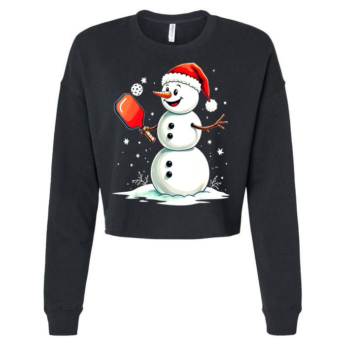 Christmas Pickleball Player Funny Pickleball Snowman Xmas Gift Cropped Pullover Crew