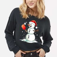 Christmas Pickleball Player Funny Pickleball Snowman Xmas Gift Cropped Pullover Crew