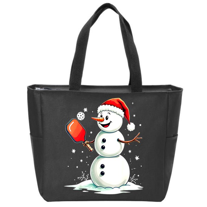 Christmas Pickleball Player Funny Pickleball Snowman Xmas Gift Zip Tote Bag