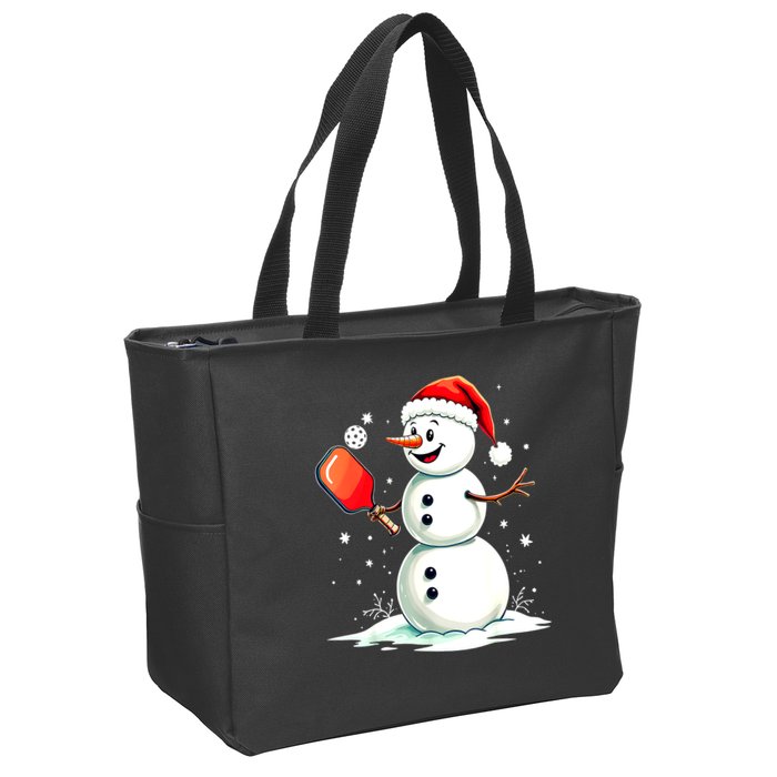 Christmas Pickleball Player Funny Pickleball Snowman Xmas Gift Zip Tote Bag
