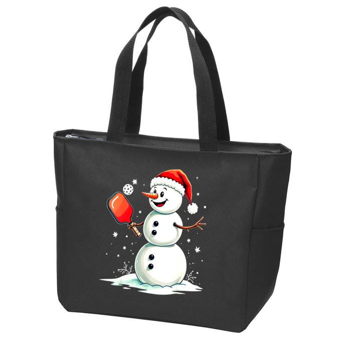 Christmas Pickleball Player Funny Pickleball Snowman Xmas Gift Zip Tote Bag