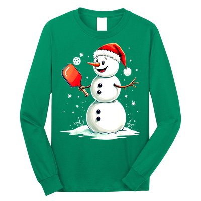 Christmas Pickleball Player Funny Pickleball Snowman Xmas Gift Long Sleeve Shirt