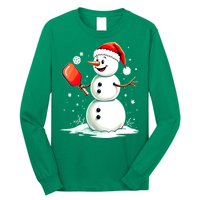 Christmas Pickleball Player Funny Pickleball Snowman Xmas Gift Long Sleeve Shirt