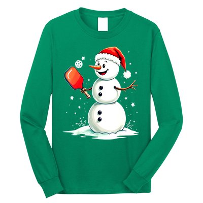 Christmas Pickleball Player Funny Pickleball Snowman Xmas Gift Long Sleeve Shirt