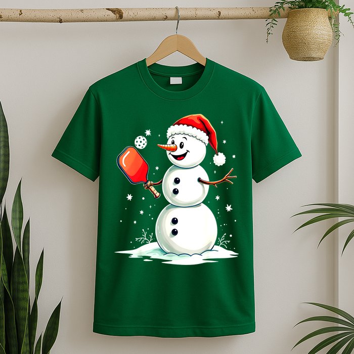 Christmas Pickleball Player Funny Pickleball Snowman Xmas Gift T-Shirt