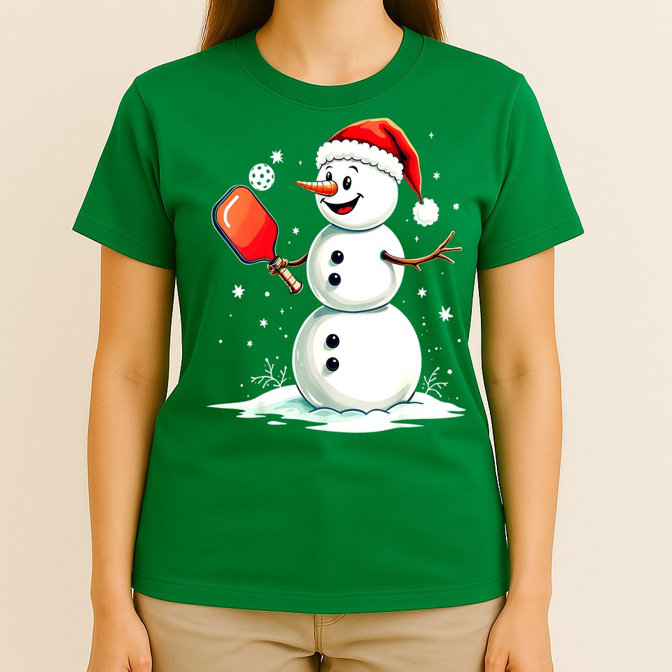 Christmas Pickleball Player Funny Pickleball Snowman Xmas Gift T-Shirt