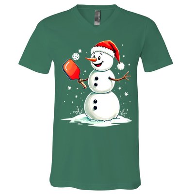 Christmas Pickleball Player Funny Pickleball Snowman Xmas Gift V-Neck T-Shirt