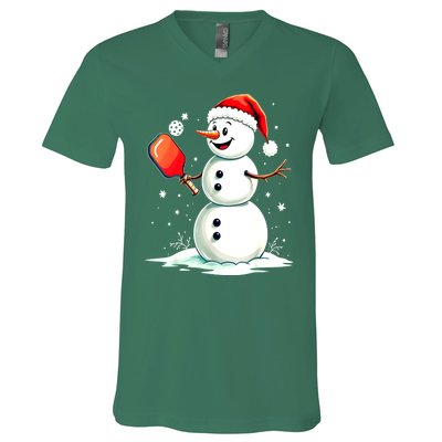 Christmas Pickleball Player Funny Pickleball Snowman Xmas Gift V-Neck T-Shirt