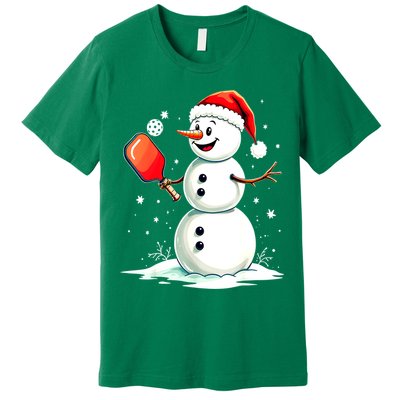 Christmas Pickleball Player Funny Pickleball Snowman Xmas Gift Premium T-Shirt