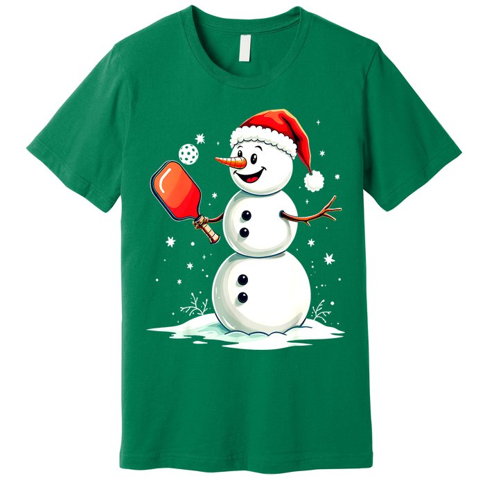 Christmas Pickleball Player Funny Pickleball Snowman Xmas Gift Premium T-Shirt