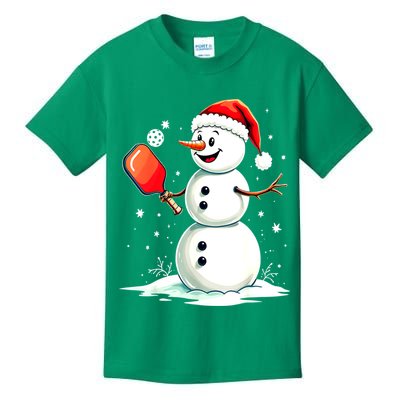 Christmas Pickleball Player Funny Pickleball Snowman Xmas Gift Kids T-Shirt
