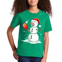 Christmas Pickleball Player Funny Pickleball Snowman Xmas Gift Kids T-Shirt
