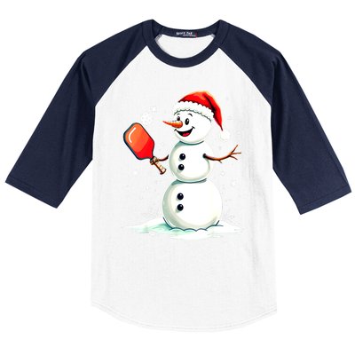 Christmas Pickleball Player Funny Pickleball Snowman Xmas Gift Baseball Sleeve Shirt