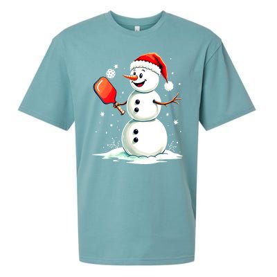 Christmas Pickleball Player Funny Pickleball Snowman Xmas Gift Sueded Cloud Jersey T-Shirt