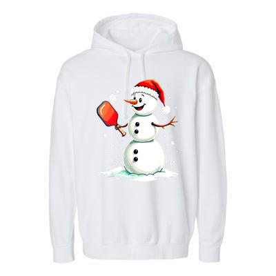 Christmas Pickleball Player Funny Pickleball Snowman Xmas Gift Garment-Dyed Fleece Hoodie