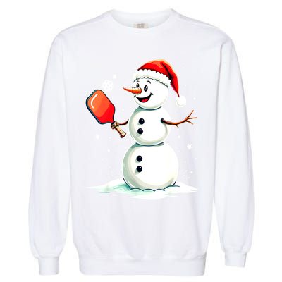 Christmas Pickleball Player Funny Pickleball Snowman Xmas Gift Garment-Dyed Sweatshirt