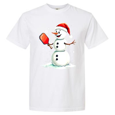 Christmas Pickleball Player Funny Pickleball Snowman Xmas Gift Garment-Dyed Heavyweight T-Shirt