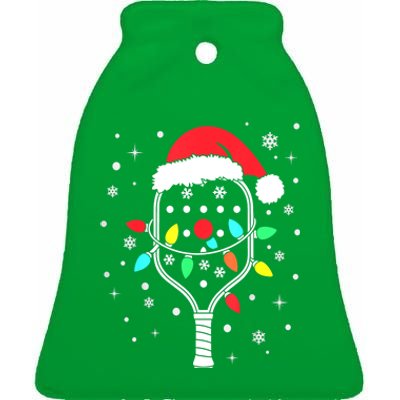 Christmas Pickleball Player Xmas Lights Santa Hat Pickleball Gift Ceramic Bell Ornament