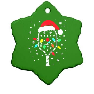 Christmas Pickleball Player Xmas Lights Santa Hat Pickleball Gift Ceramic Star Ornament