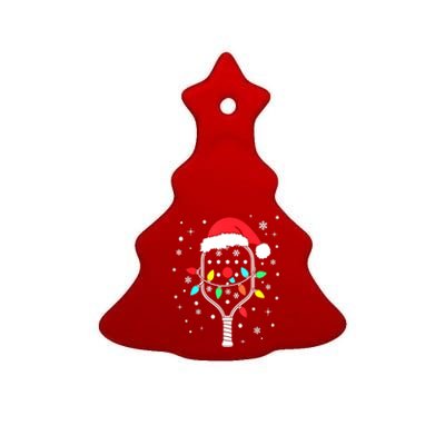 Christmas Pickleball Player Xmas Lights Santa Hat Pickleball Gift Ceramic Tree Ornament