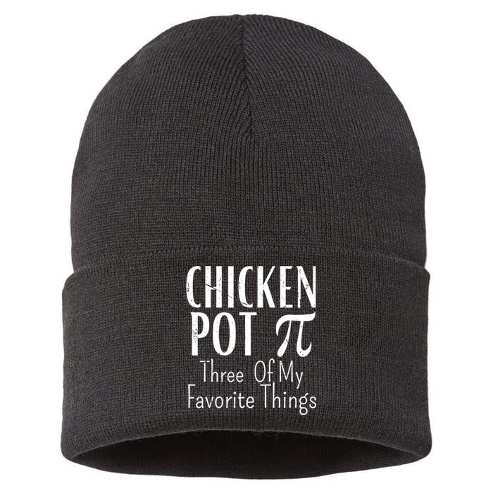 Chicken Pot Pie Funny Math Pun Chicken Pot Pi Day Gift Sustainable Knit Beanie