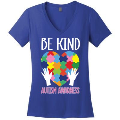 Colorful Puzzle Pieces Asd Be Kind Autism Awareness Gift Women's V-Neck T-Shirt