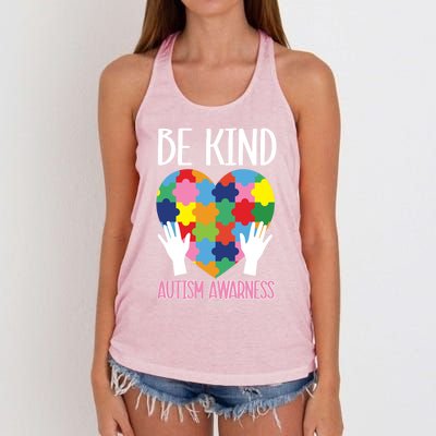 Colorful Puzzle Pieces Asd Be Kind Autism Awareness Gift Women's Knotted Racerback Tank