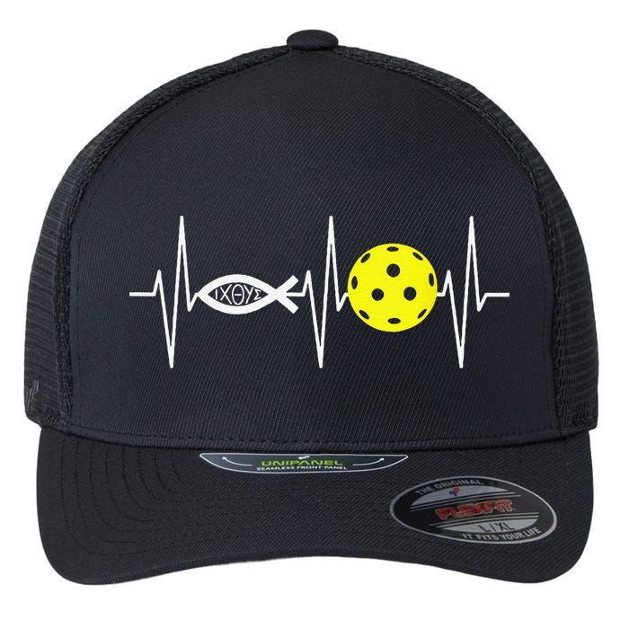 Christian Pickleball Player Ichthys Jesus Fish Symbol Flexfit Unipanel Trucker Cap