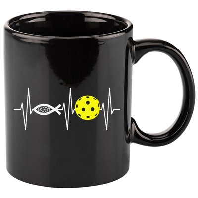 Christian Pickleball Player Ichthys Jesus Fish Symbol 11oz C Handle Ceramic Mug