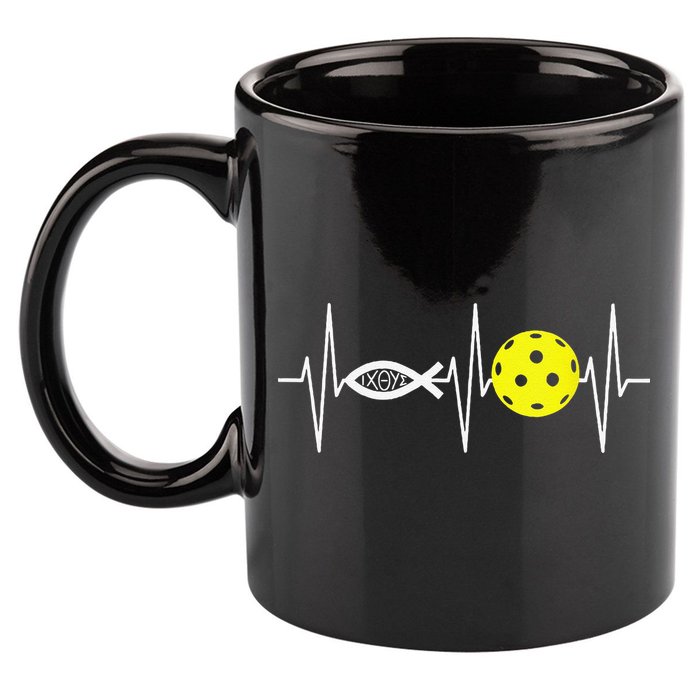 Christian Pickleball Player Ichthys Jesus Fish Symbol 11oz C Handle Ceramic Mug