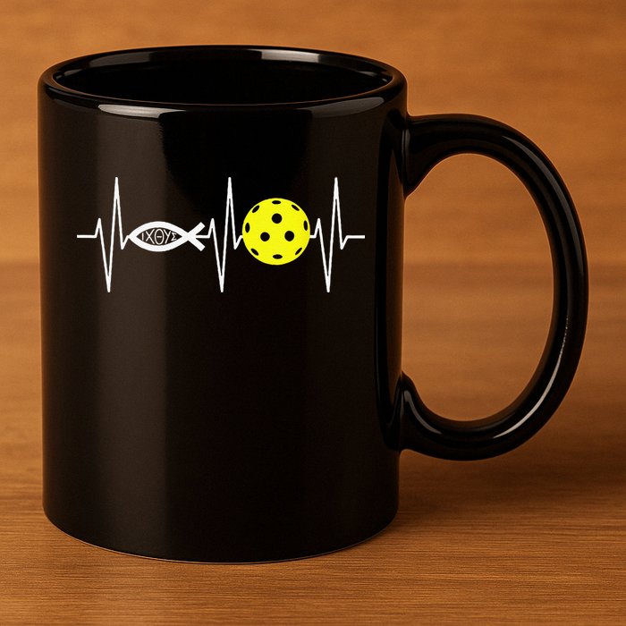 Christian Pickleball Player Ichthys Jesus Fish Symbol 11oz C Handle Ceramic Mug
