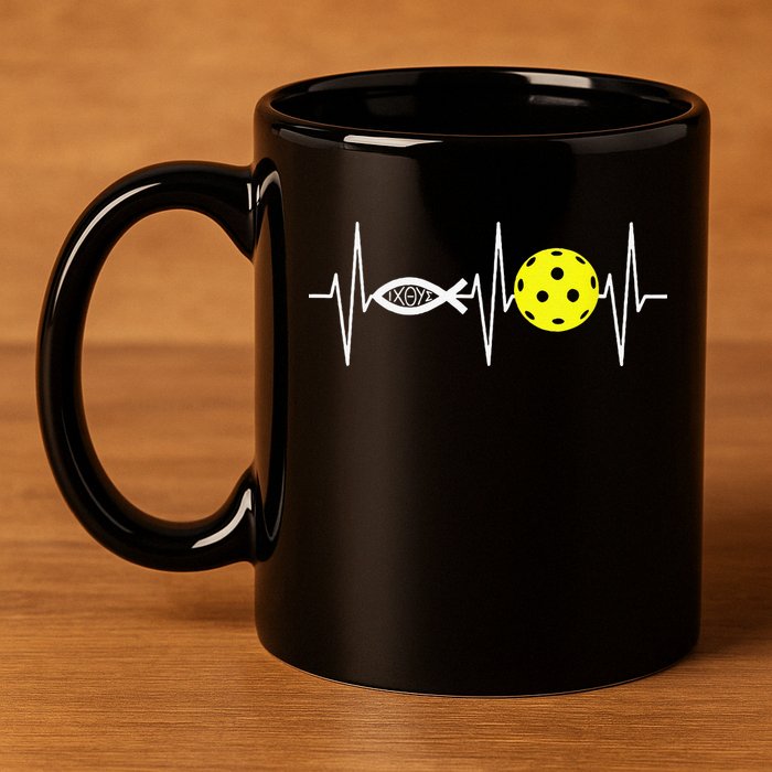 Christian Pickleball Player Ichthys Jesus Fish Symbol 11oz C Handle Ceramic Mug