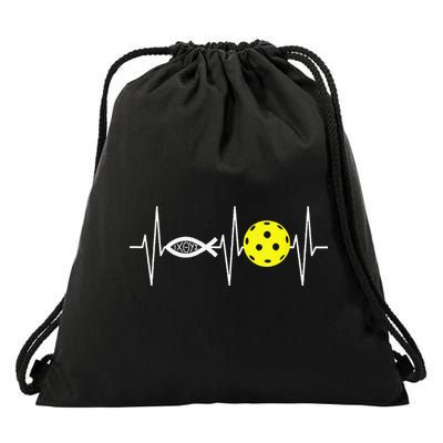 Christian Pickleball Player Ichthys Jesus Fish Symbol Drawstring Bag