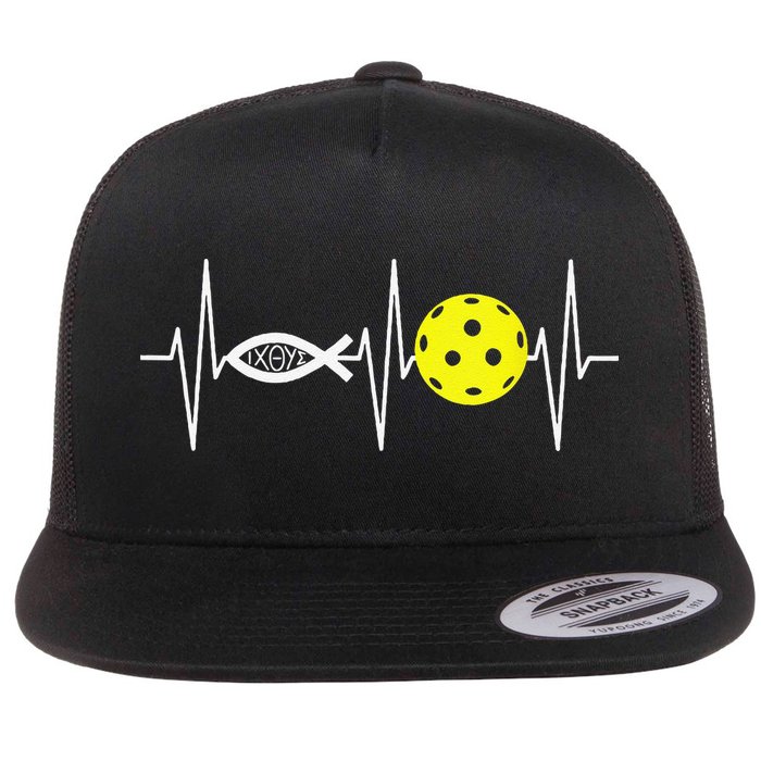 Christian Pickleball Player Ichthys Jesus Fish Symbol Flat Bill Trucker Hat