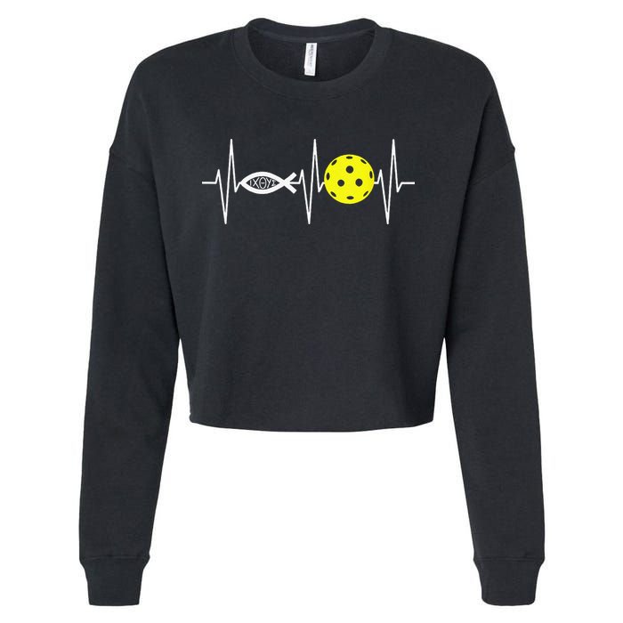Christian Pickleball Player Ichthys Jesus Fish Symbol Cropped Pullover Crew