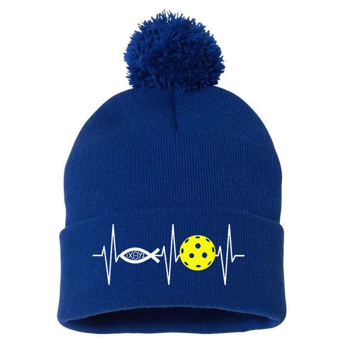 Christian Pickleball Player Ichthys Jesus Fish Symbol Pom Pom 12in Knit Beanie