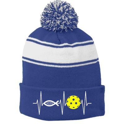 Christian Pickleball Player Ichthys Jesus Fish Symbol Stripe Pom Pom Beanie