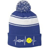 Christian Pickleball Player Ichthys Jesus Fish Symbol Stripe Pom Pom Beanie