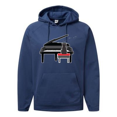 Cat Playing Piano Music Lover Funny Performance Fleece Hoodie