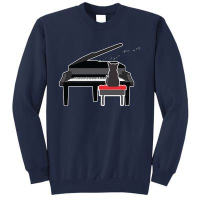 Cat Playing Piano Music Lover Funny Tall Sweatshirt