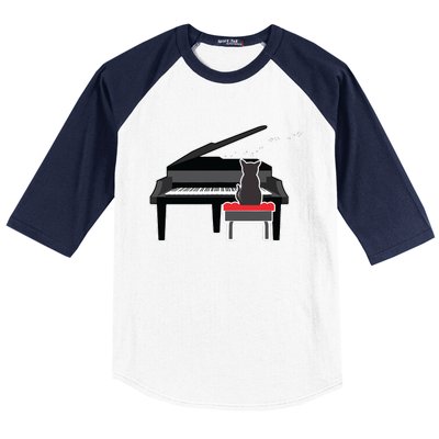 Cat Playing Piano Music Lover Funny Baseball Sleeve Shirt