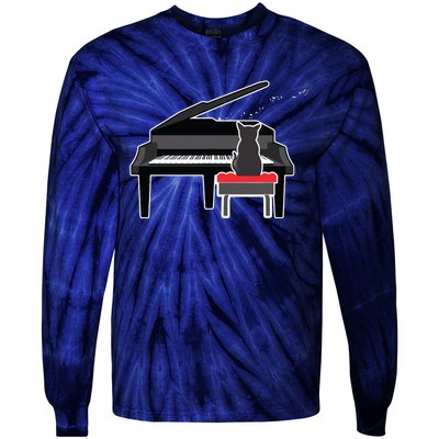 Cat Playing Piano Music Lover Funny Tie-Dye Long Sleeve Shirt