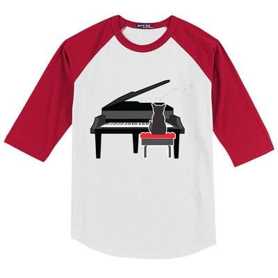 Cat Playing Piano Music Lover Funny Kids Colorblock Raglan Jersey