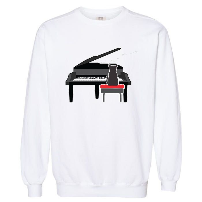 Cat Playing Piano Music Lover Funny Garment-Dyed Sweatshirt