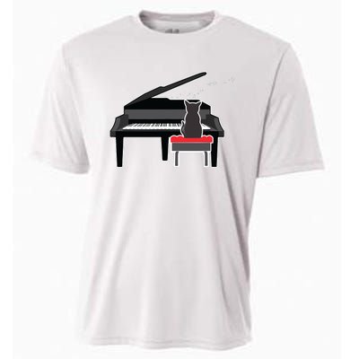 Cat Playing Piano Music Lover Funny Cooling Performance Crew T-Shirt