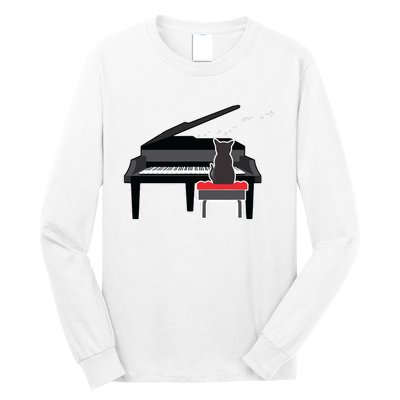 Cat Playing Piano Music Lover Funny Long Sleeve Shirt