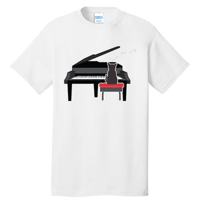 Cat Playing Piano Music Lover Funny Tall T-Shirt