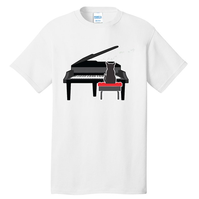 Cat Playing Piano Music Lover Funny Tall T-Shirt